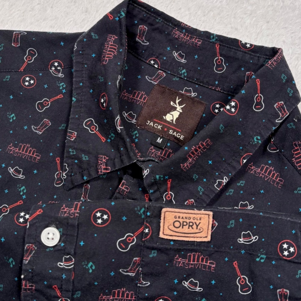 Jack Sage Button Shirt Mens M Black Nashville Grand Ole Opry Guitar Western RARE